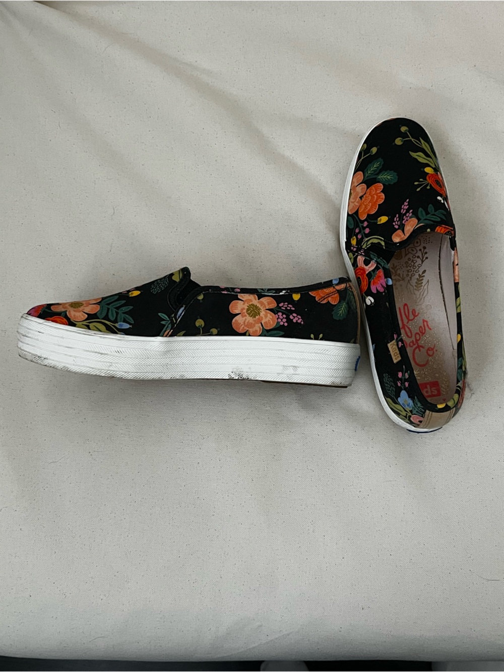 Rifle Paper Co. Black Floral Slip-On Sneakers with Orange & Pink Blooms - Picture 3 of 4